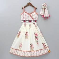 Sale Chevron Printed Strappy Top And Lehenga With Matching Dupatta Ethnic Wear | Lehengas & Ghagras