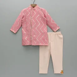 Fashion Chevron-Embroidered Pink Kurta And Pant BOY Indian Ethnic Wear | Ethnic Sets