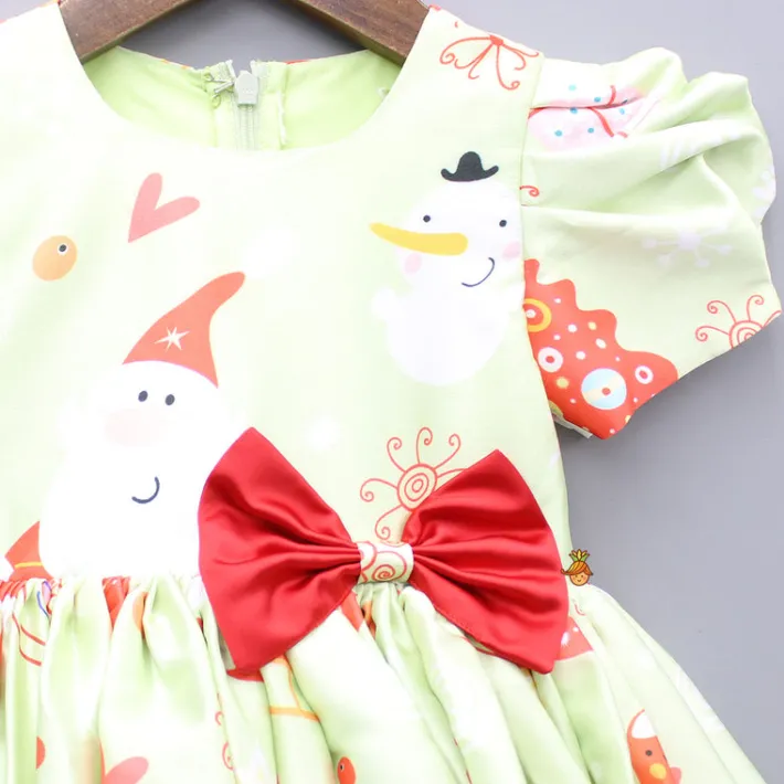 Outlet Christmas Theme Printed Green Flared Dress With Bowie Headband Dresses & Sets | Dresses