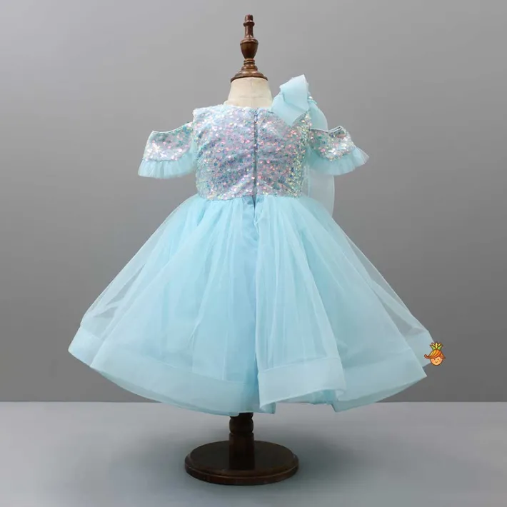Outlet Cold Shoulder Layered Ruffle Net Blue Dress Dresses & Sets | Dresses