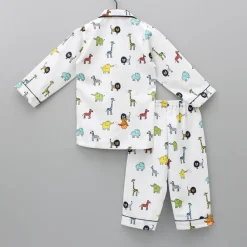 Clearance Collar Neck Animal Printed White Cotton Sleepwear BOY Sleep Wear | Sleepwear