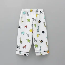 Clearance Collar Neck Animal Printed White Cotton Sleepwear BOY Sleep Wear | Sleepwear