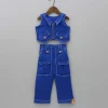 Hot Collar Neck Blue Top And Pocket Detail Pant Dresses & Sets | Sets