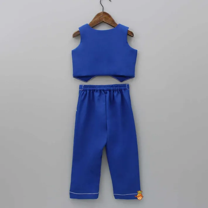 Hot Collar Neck Blue Top And Pocket Detail Pant Dresses & Sets | Sets