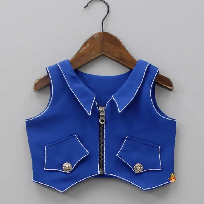 Hot Collar Neck Blue Top And Pocket Detail Pant Dresses & Sets | Sets