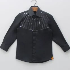 Clearance Collar Neck Lace Detailed Black Shirt BOY Shirts & Tees
