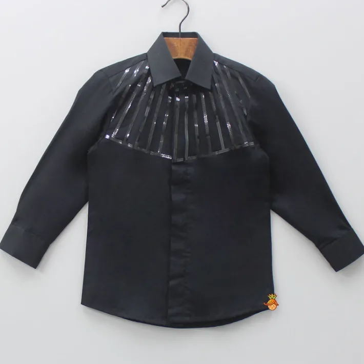 Clearance Collar Neck Lace Detailed Black Shirt BOY Shirts & Tees