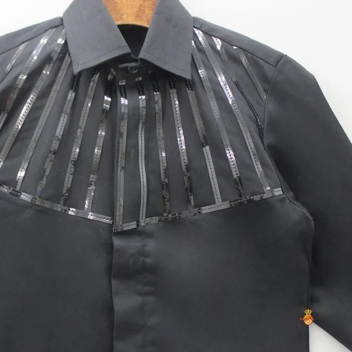 Clearance Collar Neck Lace Detailed Black Shirt BOY Shirts & Tees