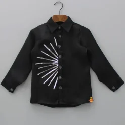 Hot Collar Neck Stripes Detailed Black Shirt BOY Shirts & Tees
