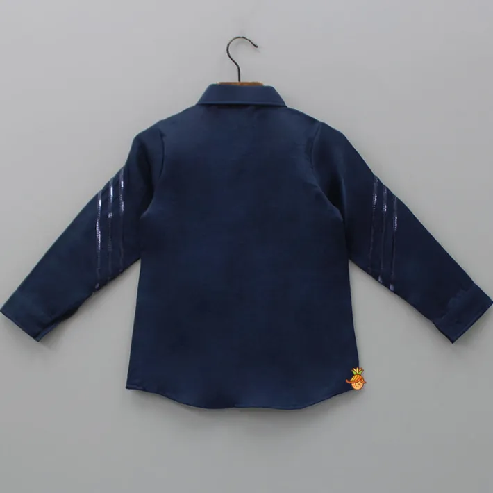 Hot Collar Neck Stripes Detailed Blue Shirt BOY Shirts & Tees