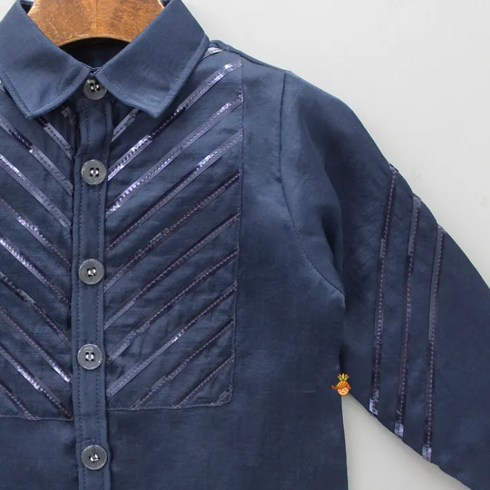 Hot Collar Neck Stripes Detailed Blue Shirt BOY Shirts & Tees