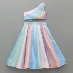 Hot Colour Blocked Multicoloured Top With Lehenga And Dupatta Lehengas & Ghagras | Ethnic Wear