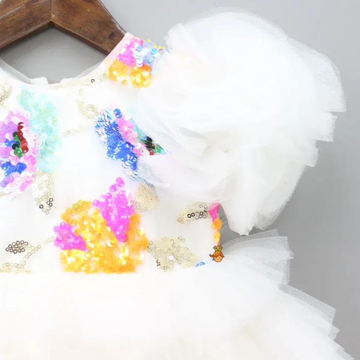 Outlet Colourful Sequins Embellished White Fancy Dress Dresses & Sets | Dresses