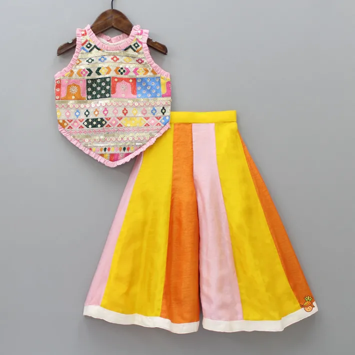 New Colourful Thread And Sequins Embroidered Fancy Top With Palazzo Ethnic Wear | Palazzos & Shararas