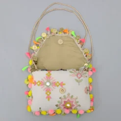 Fashion Colourful Thread Embroidered Rope Sling Bag Bags