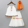 Outlet Colourful Triangles Lace Enhanced Flared Off White Top And Pleated Sharara With Contrasting Orange Leheriya Dupatta Ethnic Wear | Palazzos & Shararas
