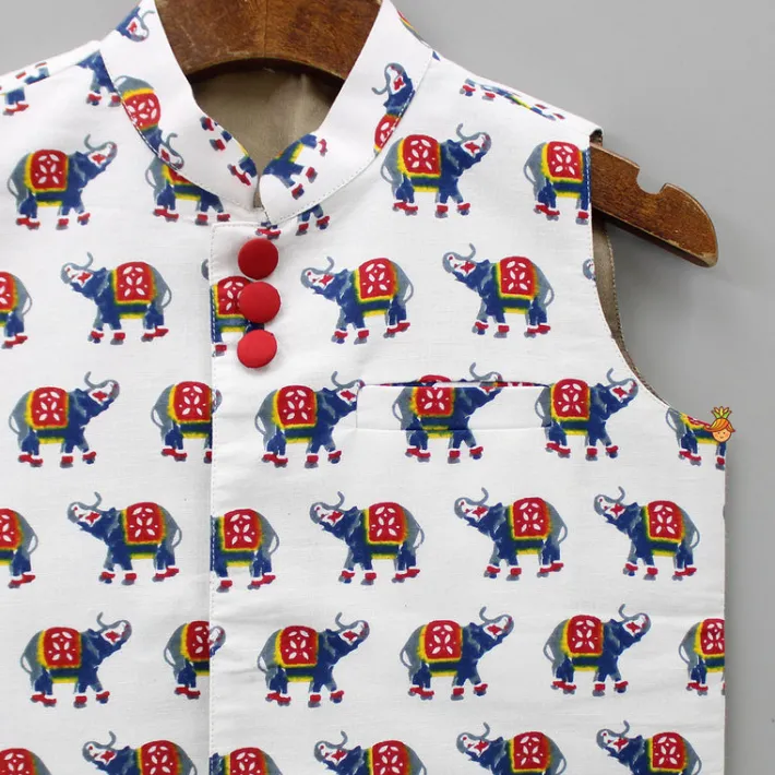 Fashion Contrasting Buttons Adorned Printed Multicolour Ethnic Jacket BOY Indian Ethnic Wear | Ethnic Jackets
