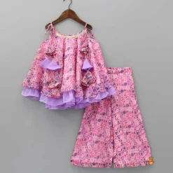 Hot Contrasting Frills Enhanced Pink Kurti And Palazzo Ethnic Wear | Palazzos & Shararas