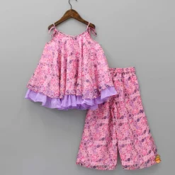 Hot Contrasting Frills Enhanced Pink Kurti And Palazzo Ethnic Wear | Palazzos & Shararas
