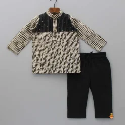 Online Contrasting Pin Tuck Detail Yoke Kurta And Black Pyjama BOY Twinning Sets | Indian Ethnic Wear