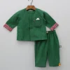 Online Contrasting Pocket Square Detail Green Short Kurta And Pyjama BOY Indian Ethnic Wear | Ethnic Sets