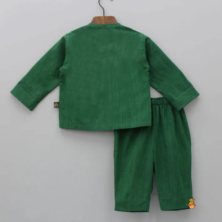 Online Contrasting Pocket Square Detail Green Short Kurta And Pyjama BOY Indian Ethnic Wear | Ethnic Sets