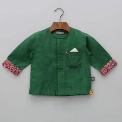 Online Contrasting Pocket Square Detail Green Short Kurta And Pyjama BOY Indian Ethnic Wear | Ethnic Sets