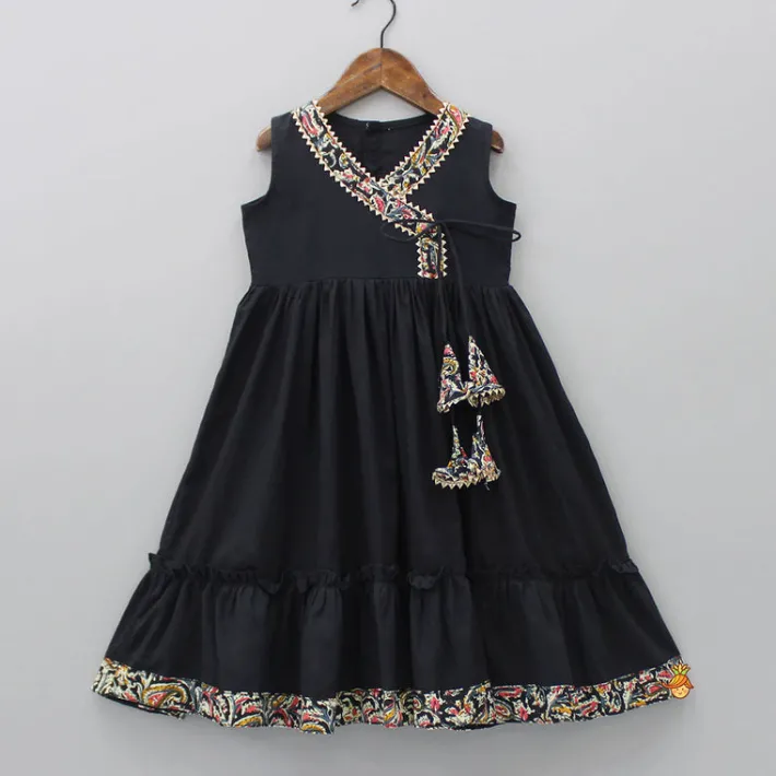 Clearance Contrasting Printed Lace Work Black Kurti Twinning Sets | Ethnic Wear