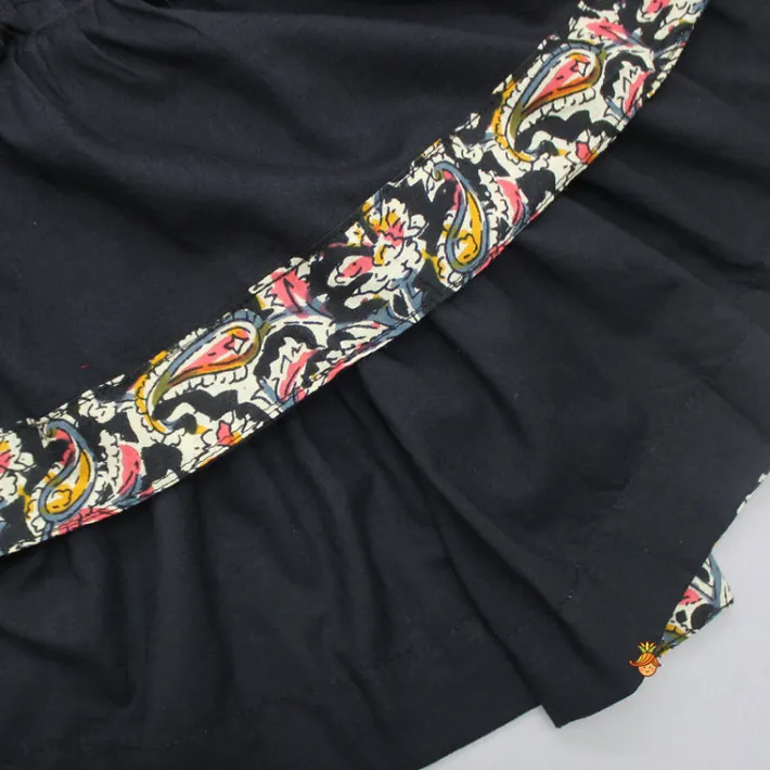 Clearance Contrasting Printed Lace Work Black Kurti Twinning Sets | Ethnic Wear