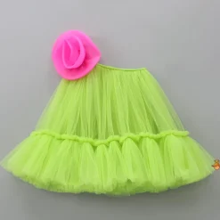 Sale Contrasting Rose Adorned One Shoulder Green Dress With Matching Knot Detail Hair Band Dresses & Sets | Dresses