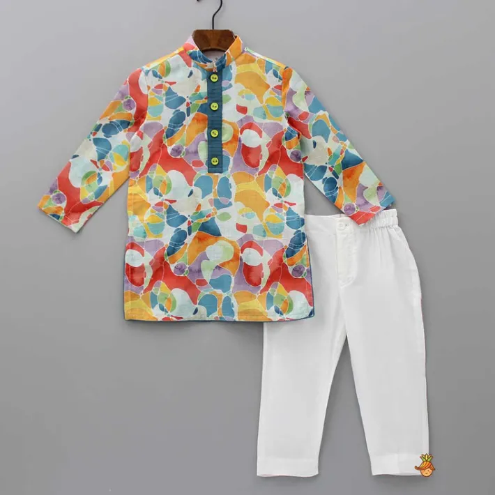 Discount Cotton Linen Multicolour Kurta And White Pant BOY Indian Ethnic Wear | Ethnic Sets