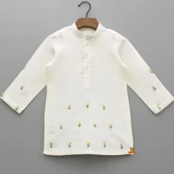Clearance Cream Embroidered Kurta And Multicolour Printed Jacket With Pyjama BOY Indian Ethnic Wear | Ethnic Sets