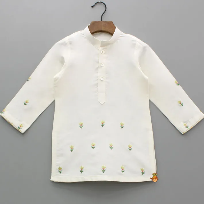 Clearance Cream Embroidered Kurta And Multicolour Printed Jacket With Pyjama BOY Indian Ethnic Wear | Ethnic Sets