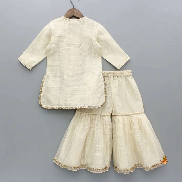 Discount Cream Embroidered Kurti And Sharara With Dupatta Ethnic Wear | Palazzos & Shararas