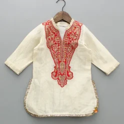 Discount Cream Embroidered Kurti And Sharara With Dupatta Ethnic Wear | Palazzos & Shararas