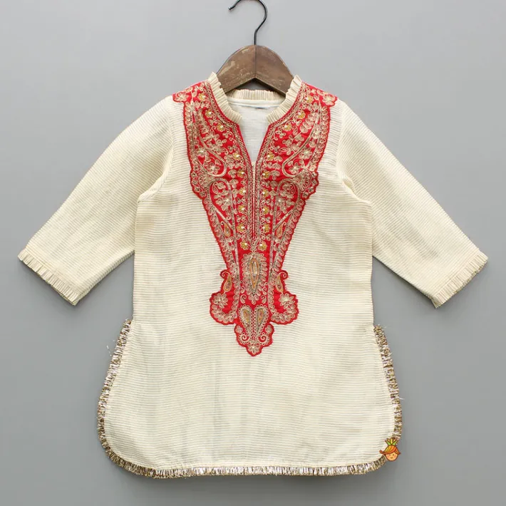 Discount Cream Embroidered Kurti And Sharara With Dupatta Ethnic Wear | Palazzos & Shararas