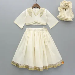 New Cream Embroidered Top And Lehenga With Dupatta Ethnic Wear | Lehengas & Ghagras