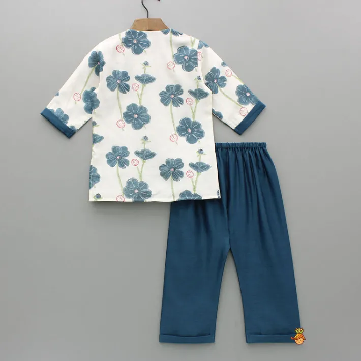 Sale Cream Floral Hand Block Printed Kurta And Pyjama BOY Indian Ethnic Wear | Ethnic Sets