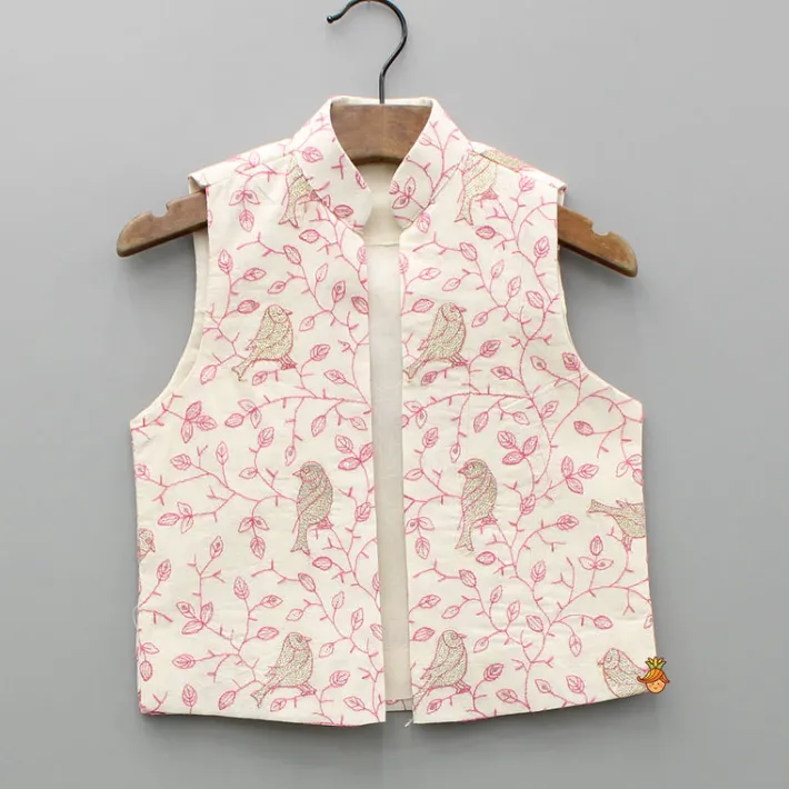 Clearance Cream Kurta And Bird Embroidered Jacket With Dhoti BOY Indian Ethnic Wear | Ethnic Sets