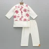 Clearance Cream Kurta And Floral Hand Block Printed Jacket With Pyjama BOY Twinning Sets | Indian Ethnic Wear