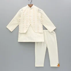 Best Cream Kurta And Heart Embroidered Jacket With Pyjama BOY Indian Ethnic Wear | Ethnic Sets