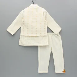 Best Cream Kurta And Heart Embroidered Jacket With Pyjama BOY Indian Ethnic Wear | Ethnic Sets