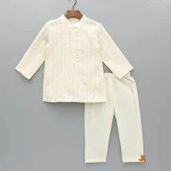 Best Cream Kurta And Heart Embroidered Jacket With Pyjama BOY Indian Ethnic Wear | Ethnic Sets