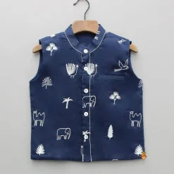 Discount Cream Kurta With Blue Embroidered Jacket And Pyjama BOY Indian Ethnic Wear | Ethnic Sets