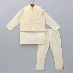 Online Cream Kurta With Embroidered Jacket And Pyjama BOY Indian Ethnic Wear | Ethnic Sets