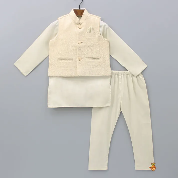 Online Cream Kurta With Embroidered Jacket And Pyjama BOY Indian Ethnic Wear | Ethnic Sets