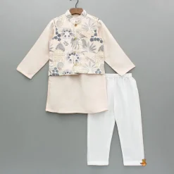 Online Cream Kurta With Embroidered Jacket And Pyjama BOY Indian Ethnic Wear | Ethnic Sets