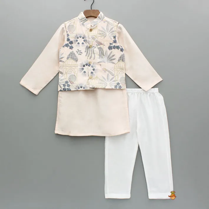 Online Cream Kurta With Embroidered Jacket And Pyjama BOY Indian Ethnic Wear | Ethnic Sets