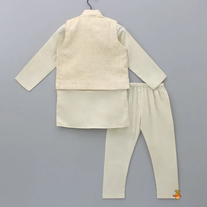 Online Cream Kurta With Embroidered Jacket And Pyjama BOY Indian Ethnic Wear | Ethnic Sets