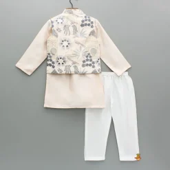 Online Cream Kurta With Embroidered Jacket And Pyjama BOY Indian Ethnic Wear | Ethnic Sets